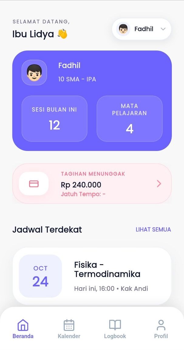 Aplikasi mobile orang tua LMS Belajarmudah 4